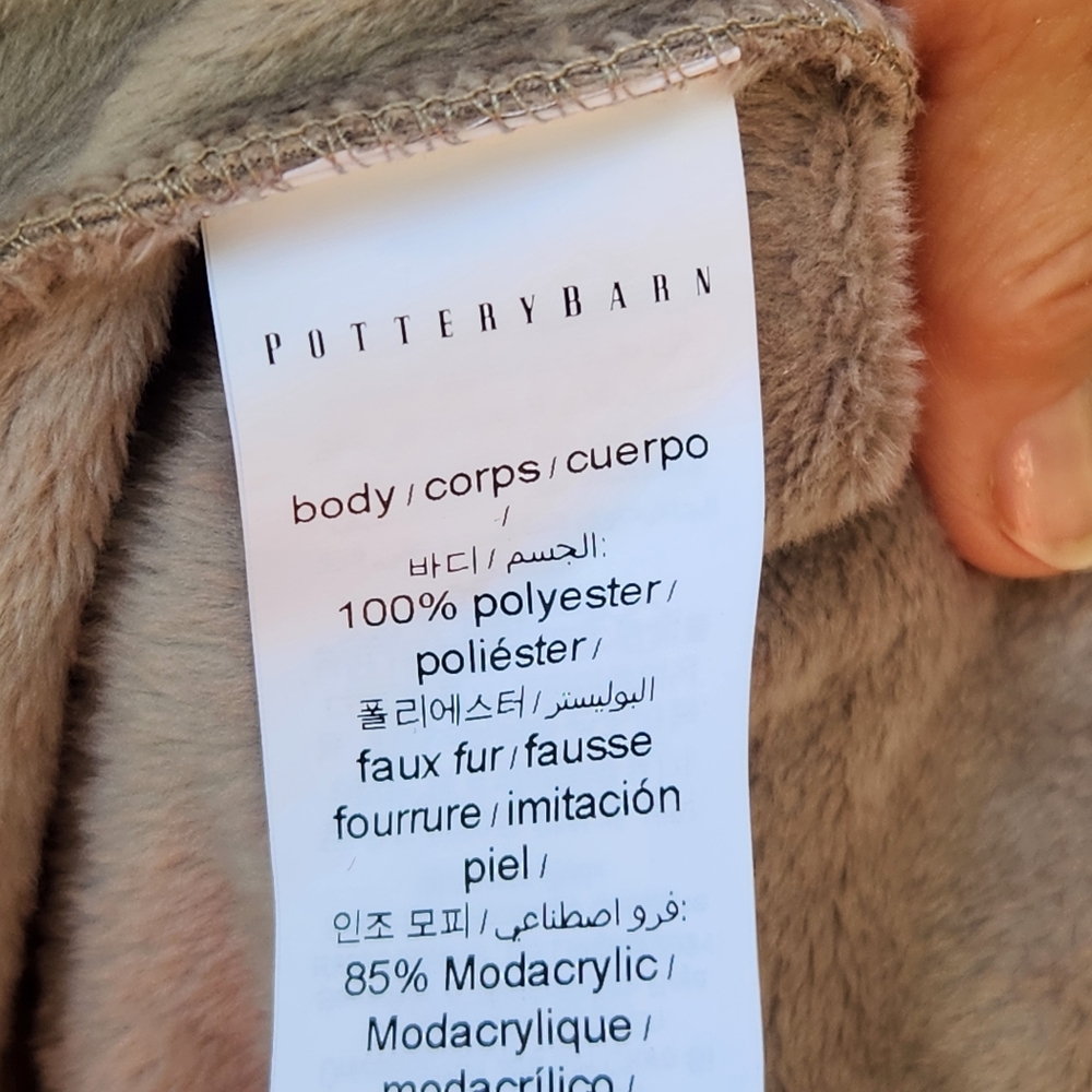 POTTERY BARN Intimates & Sleepwear Women's Robe Large Faux Fur Hood No Belt - Picture 5 of 16